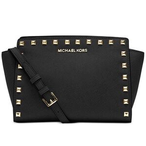 Michael Kors Selma Stud Saffiano Leather Medium Satchel - Black